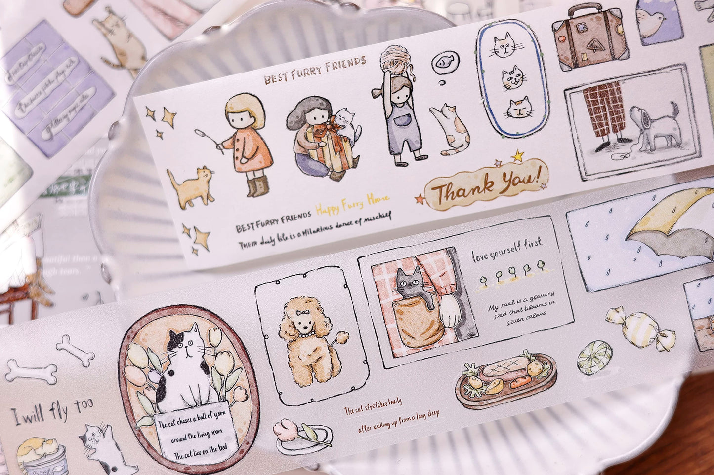 XiaoBaiJia Salt Series【Friend's Diary】Orginal Design Washi/Pet Dog and Cat Tape Light Retro Landscaping Stickers