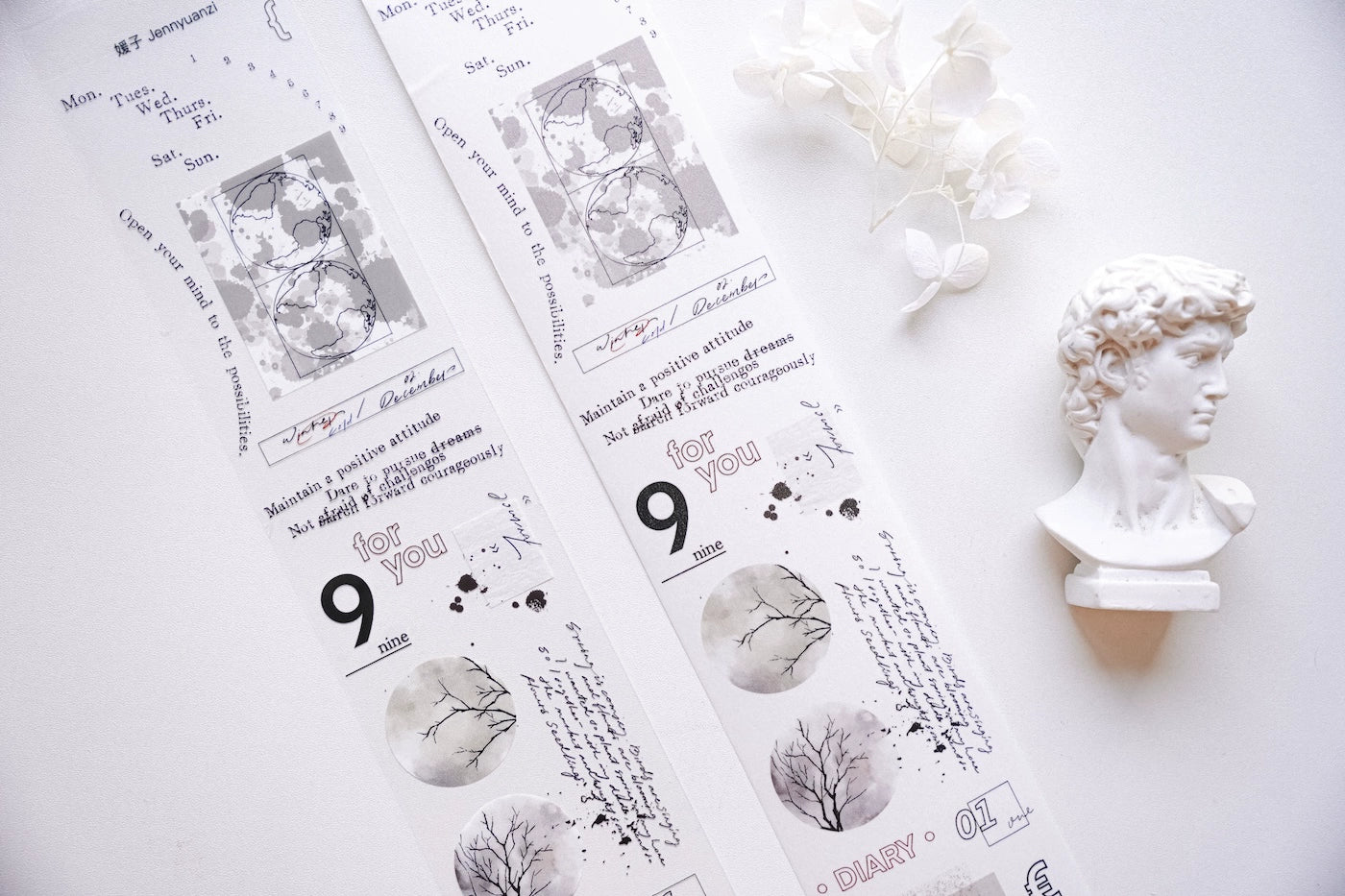 YuanZi Vol7【Sepia Letters】Orginal Design Washi/Pet English Text Tape Light Retro Stickers,for Scrapbook Supplies,Scrapbook Tape Stickers,Junk Journal Supplies