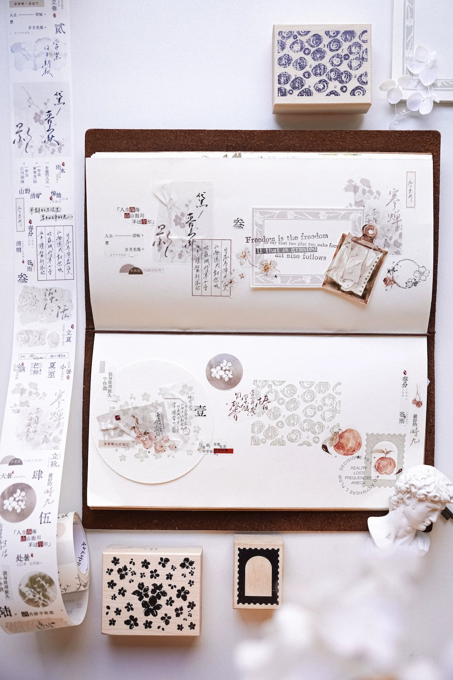 YuanZi Vol7【Murmuring Words】Orginal Design Washi/Pet Text Tape Light Retro Stickers,for Scrapbook Supplies,Scrapbook Tape Stickers,Junk Journal Supplies