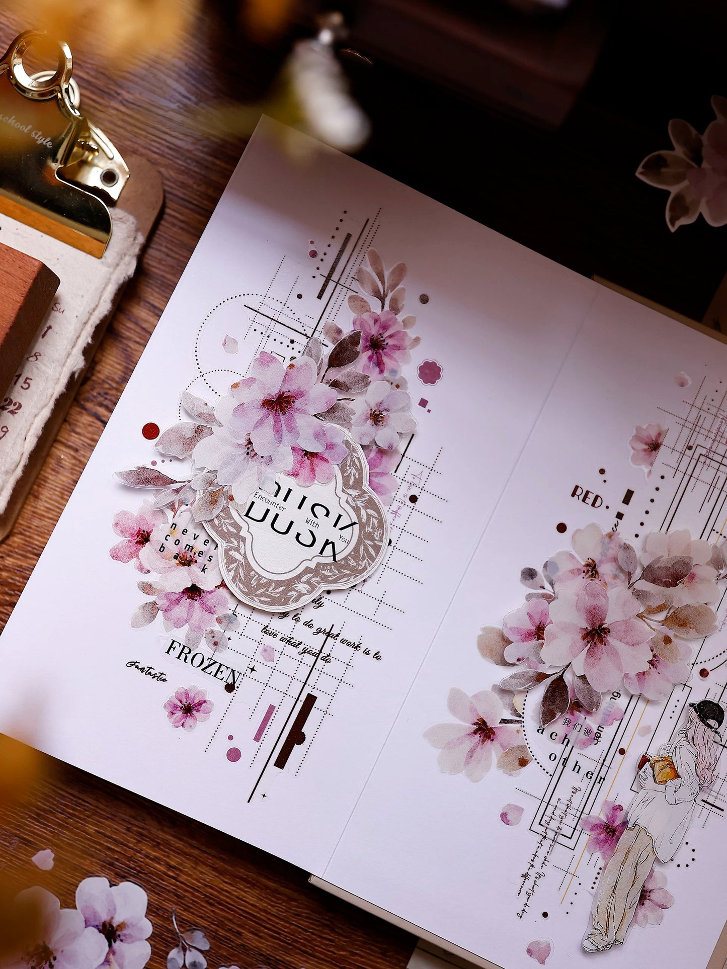 XiaoBaiJia Salt Series【Pink Mist Letter Paper】Pre-cut Orginal Design Washi/Pet Tape Light Retro Stickers