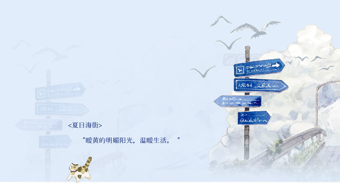 Moodtape【Passer-by&Summer Sea Street】Cute Character Original Washi Tape Stickers,for Scrapbook Supplies,Scrapbook Tape Stickers,Junk Journal Supplies