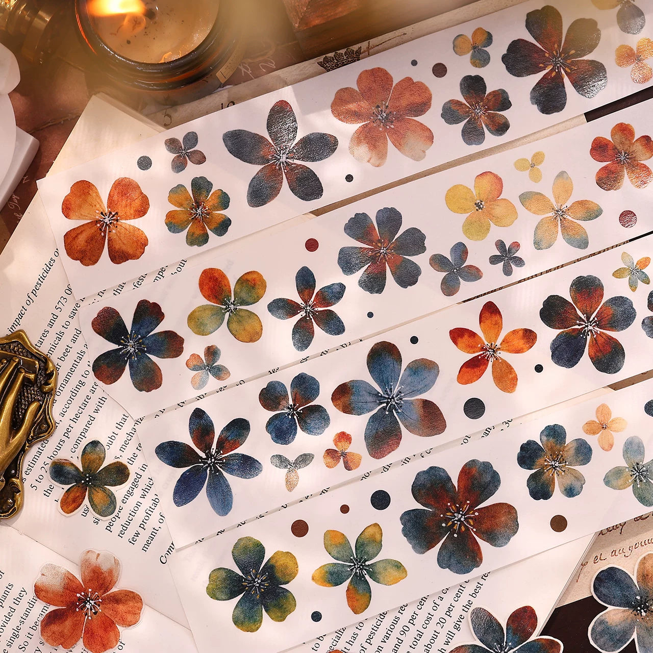 XiaoBaiJia Salt Series【Cold Tea Brown】Orginal Design Kiss-cut Washi/Pet Floral Tape Light Retro Landscaping Stickers