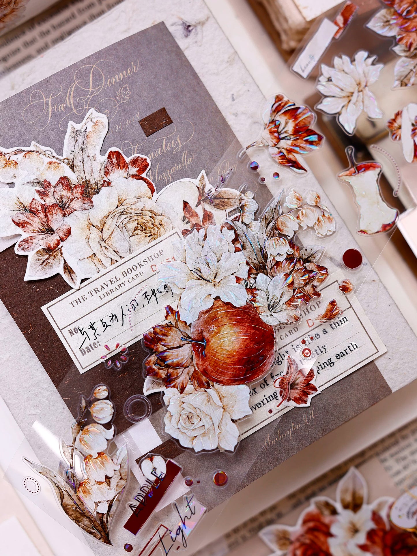 XiaoBaiJia【Sweet Dream Blossoms】Orginal Design Kiss-cut Washi/Pet Floral Tape Light Retro Landscaping Stickers