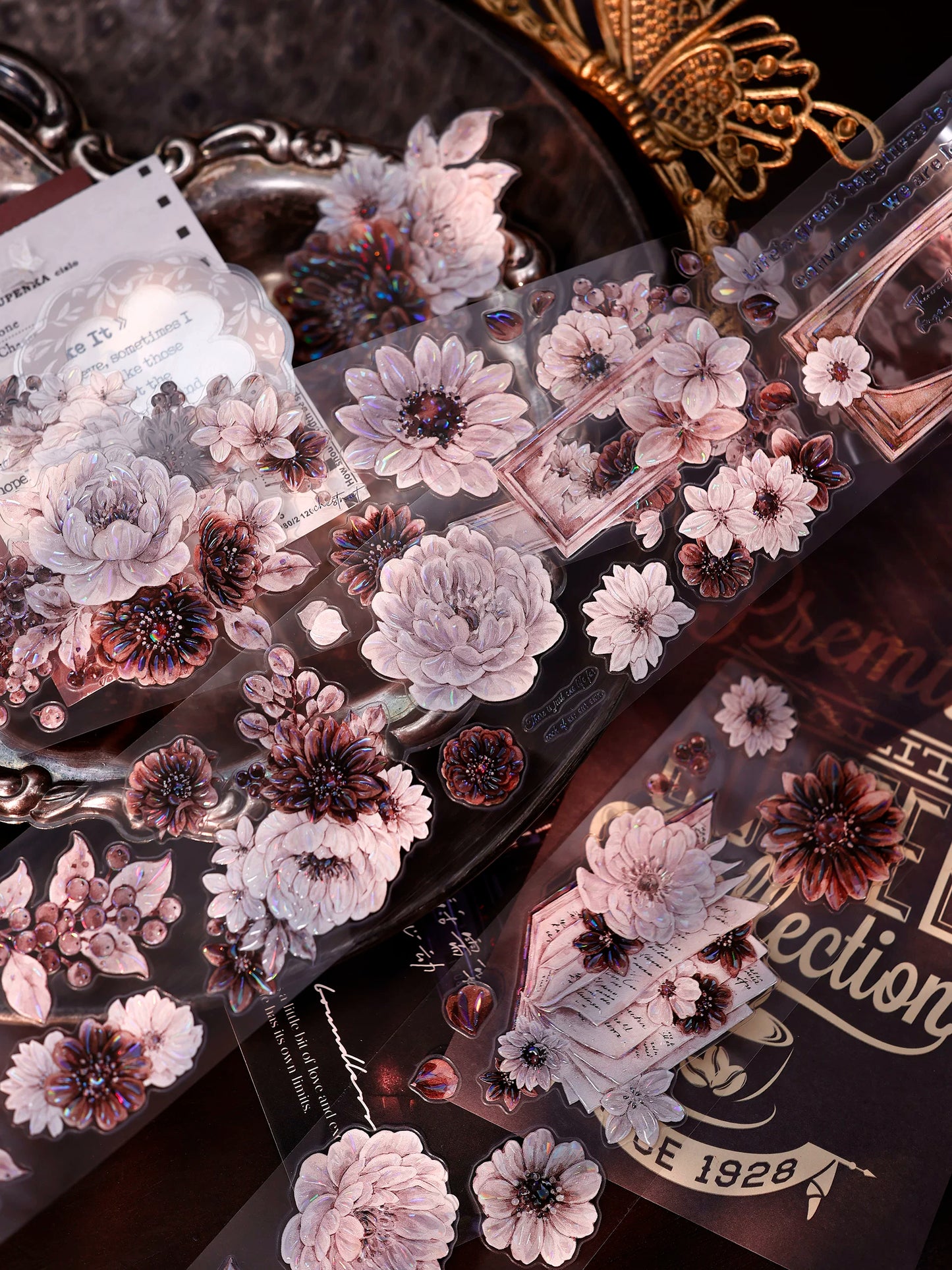 XiaoBaiJia【Brown Shadow Old Paper】Pre-cut Floral Orginal Design Washi Pet Tape Light Retro Stickers