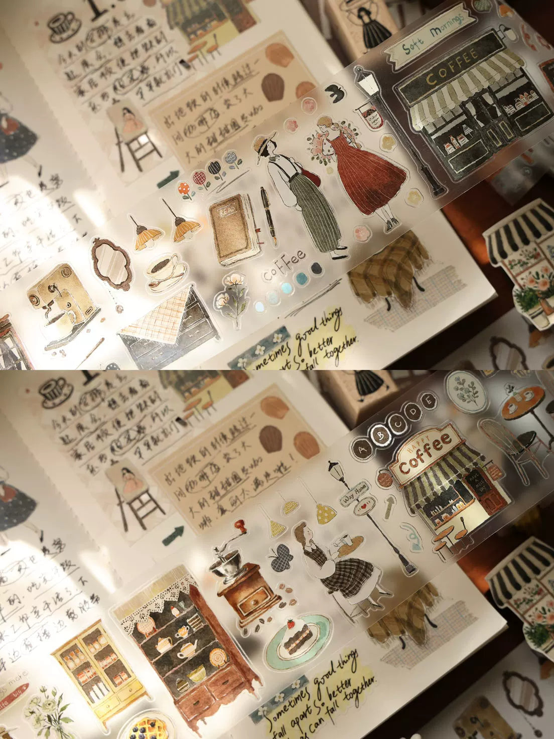 YiEr【Puff Tea Party】Orginal Design Pre-cut Characters Washi Pet Tape Salt Based Light Retro Landscaping Stickers