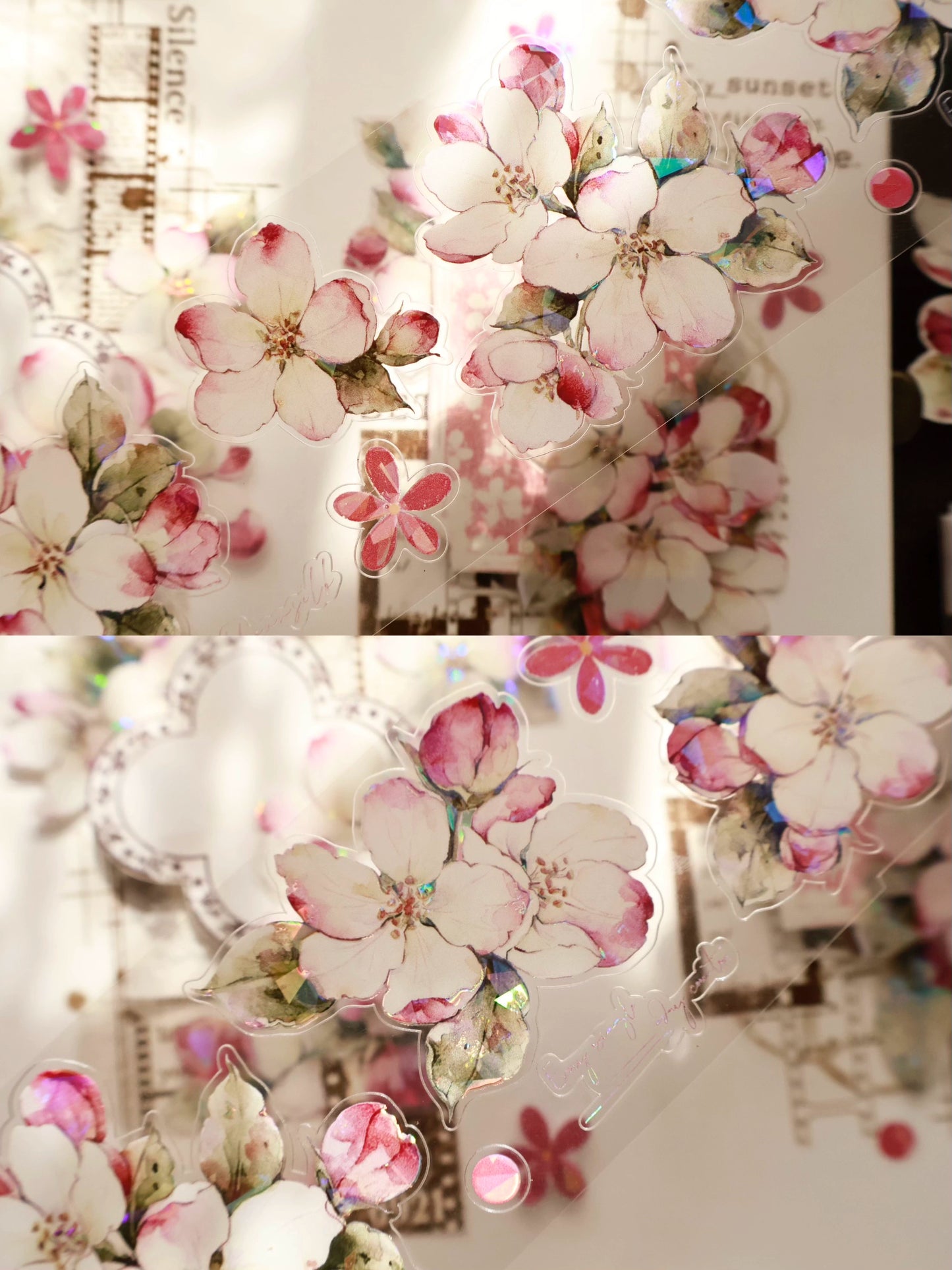 YiEr Vol15【Crabapple Blossom】Orginal Design Pre-cut Washi/Pet Floral Tape Light Retro Landscaping Stickers