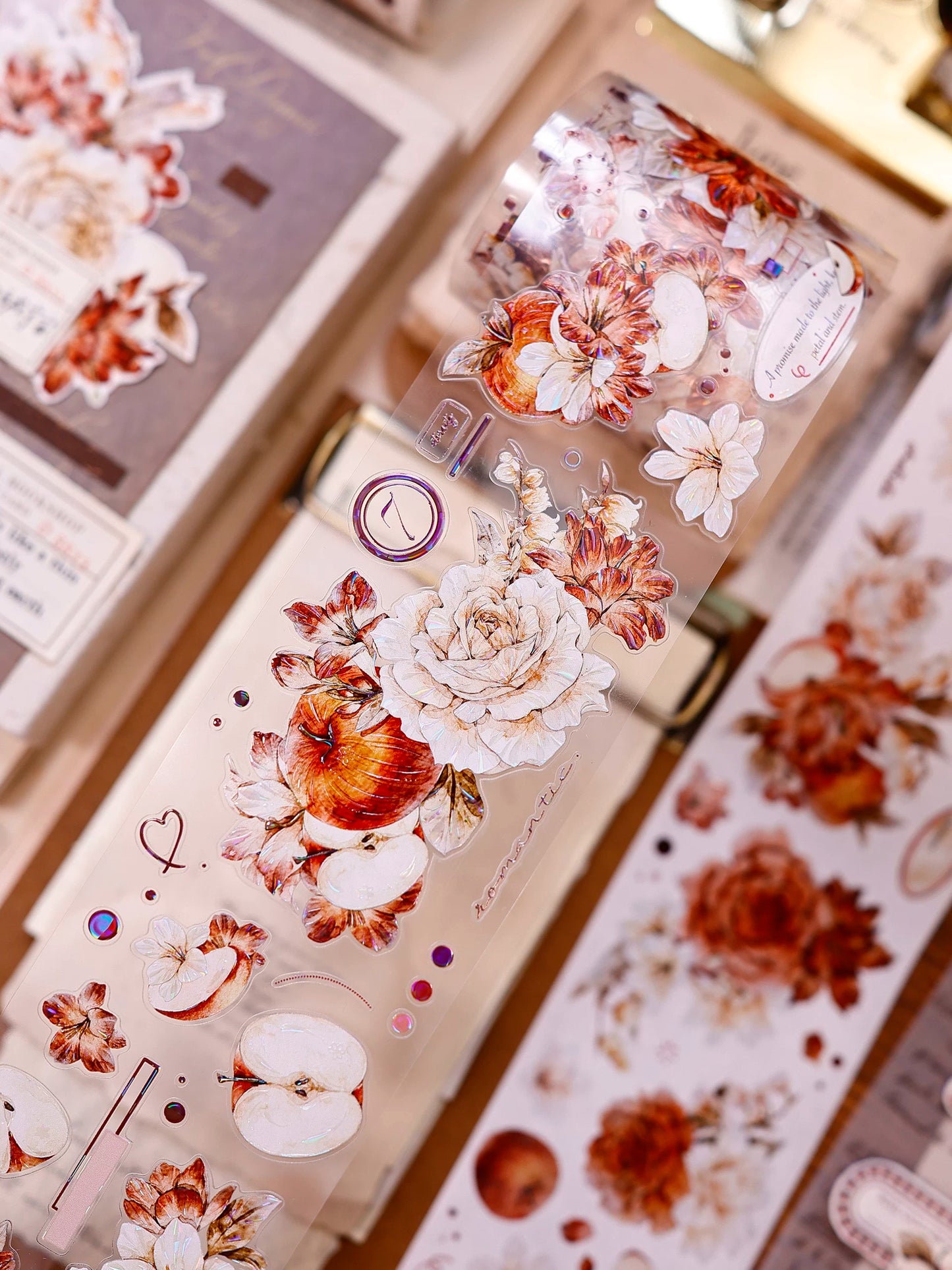 XiaoBaiJia【Sweet Dream Blossoms】Orginal Design Kiss-cut Washi/Pet Floral Tape Light Retro Landscaping Stickers