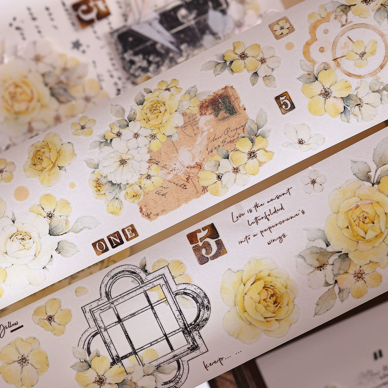 XiaoBaiJia【Yellow Rose】Light Retro Orginal Design Washi Pet Tape Landscape Stickers
