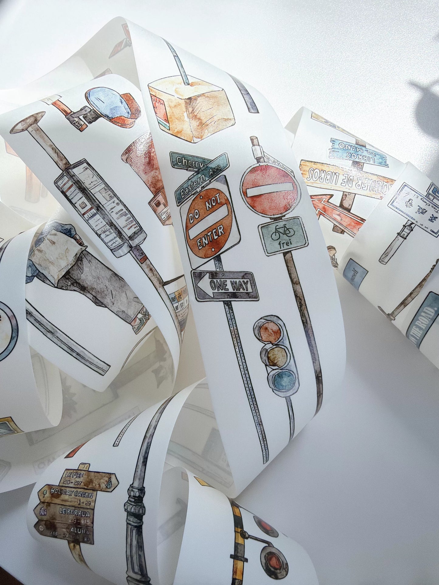 Kaixiaoxun Vol13【Road Sign】 Pre-Cut Long Loop Washi/Matte PET Tape for Scrapbook Supplies,Junk Journal Supplies