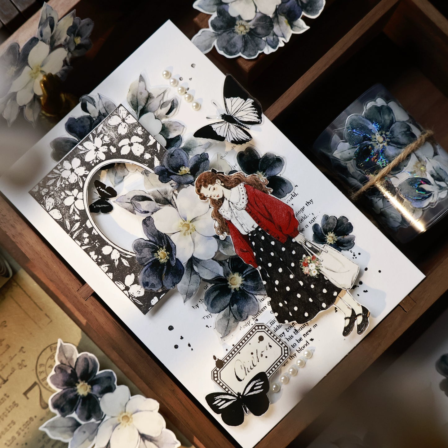 YiEr Vol15【Black and White Narrative Language】Orginal Design Pre-cut Washi/Pet Floral Tape Light Retro Landscaping Stickers