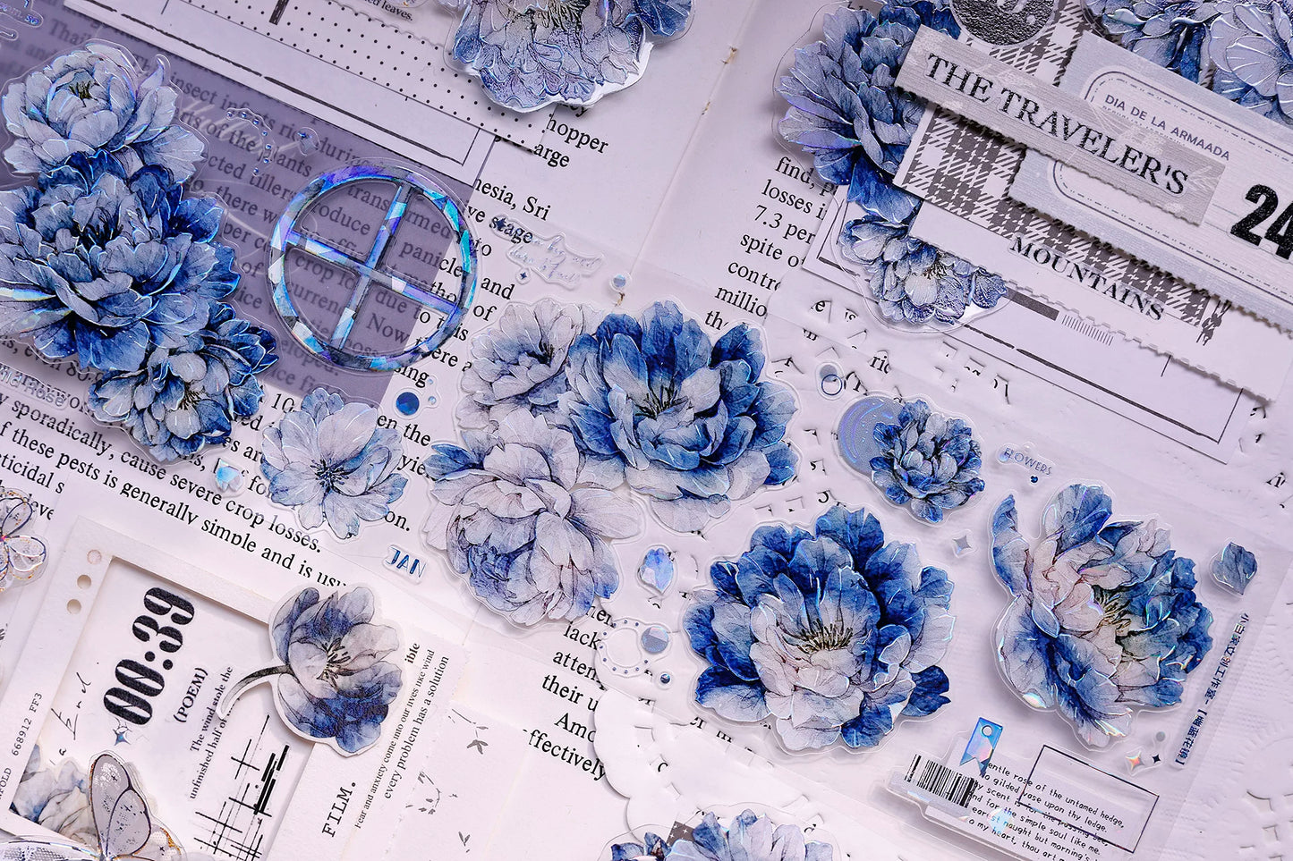 XiaoBaiJia Salt Series【Blue Mirror】Orginal Design Kiss-cut Washi/Pet Floral Tape Light Retro Landscaping Stickers