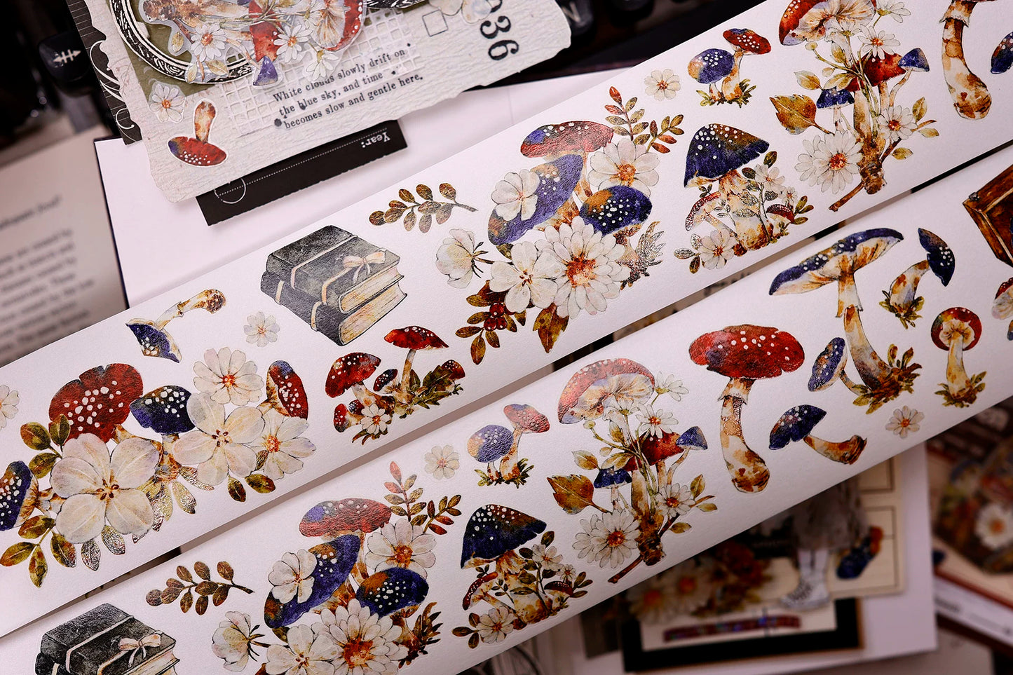XiaoBaiJia【Mushroom Tales in the Woods】Orginal Design Kiss-cut Washi Pet Floral Tape Light Retro Landscaping Stickers