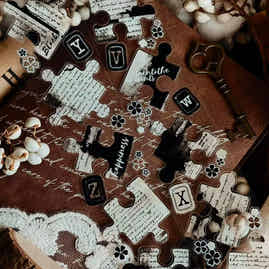 Linlanxi 【Puzzle Painting】Original  Pre-cut Washi/Pet Tape,New Fashion Retro Wider English Counted Tape