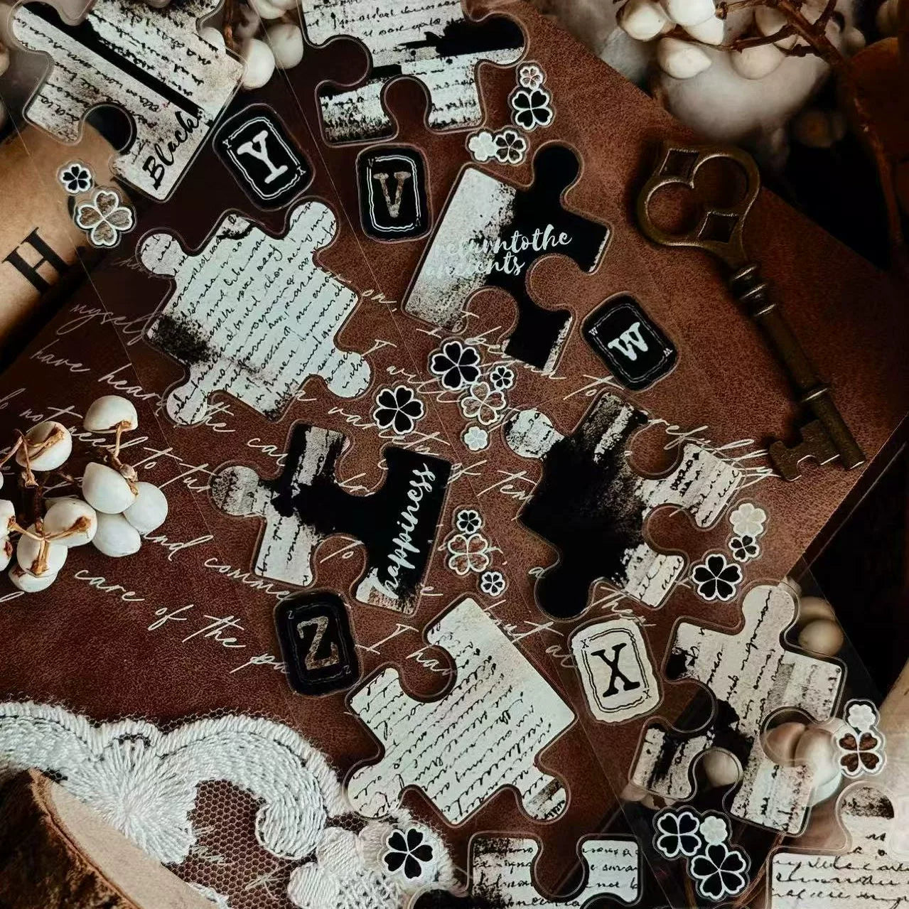 Linlanxi 【Puzzle Painting】Original  Pre-cut Washi/Pet Tape,New Fashion Retro Wider English Counted Tape