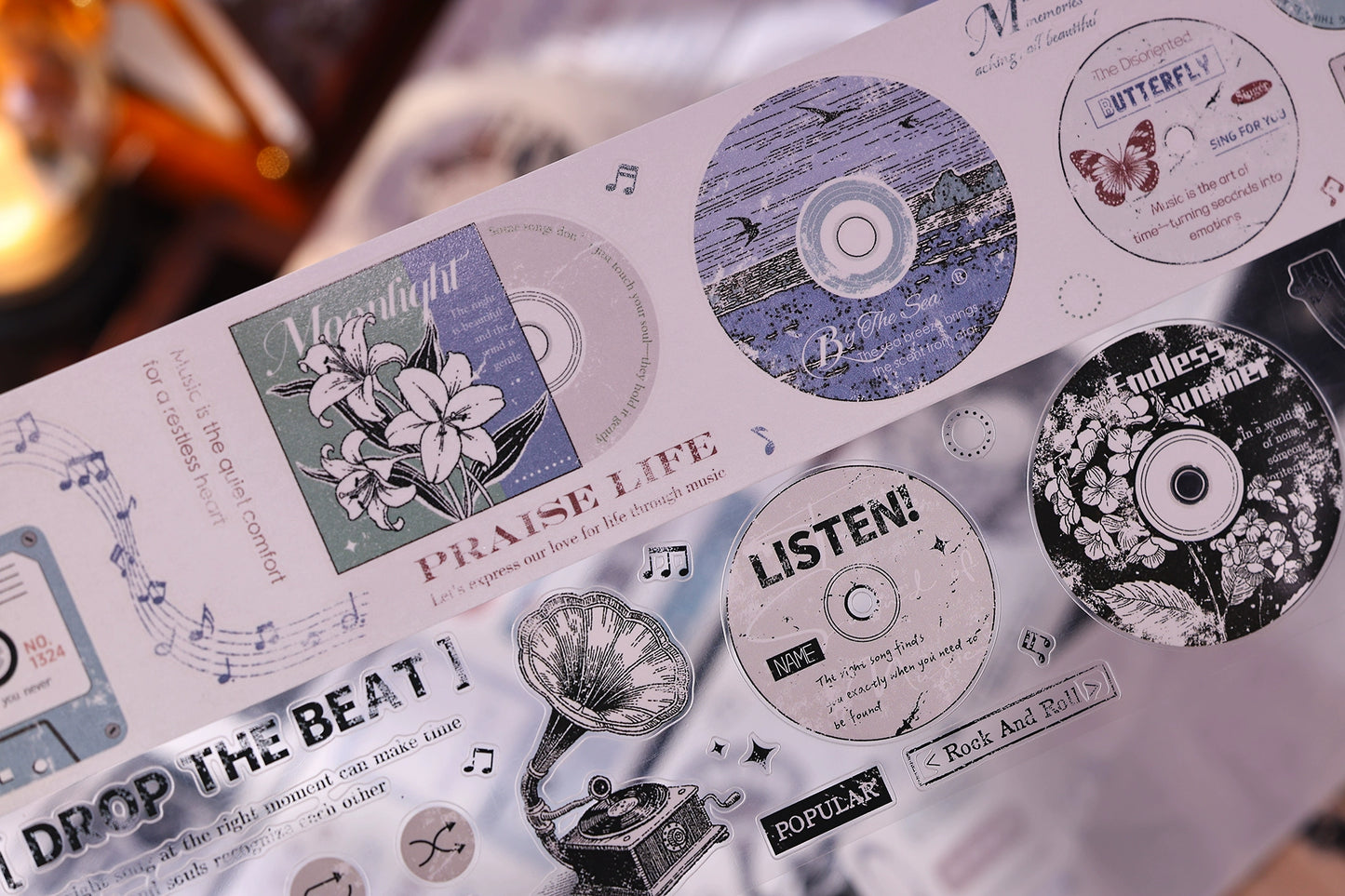 XiaoBaiJia【Echo】Light Retro Orginal Design Bordered Records Washi Pet Tape Landscape Stickers