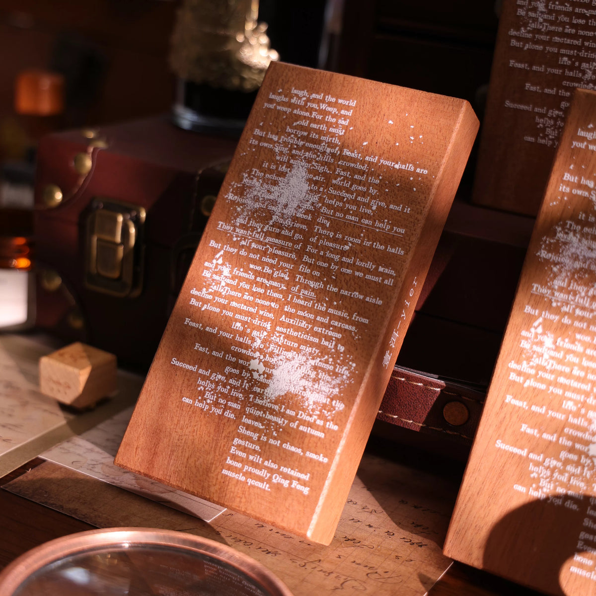 YiEr Vol18【Background English Stamp】Imported Maple Orange Rubber and Maple Wood Stamp