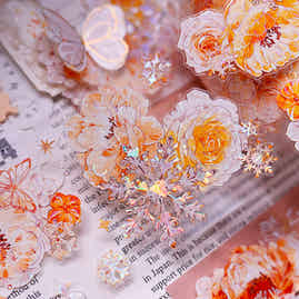 XiaoBaiJia Salt Series【Orange Light Orange Blossom】Orginal Design Kiss-cut Washi/Pet Floral Tape Light Retro Landscaping Stickers