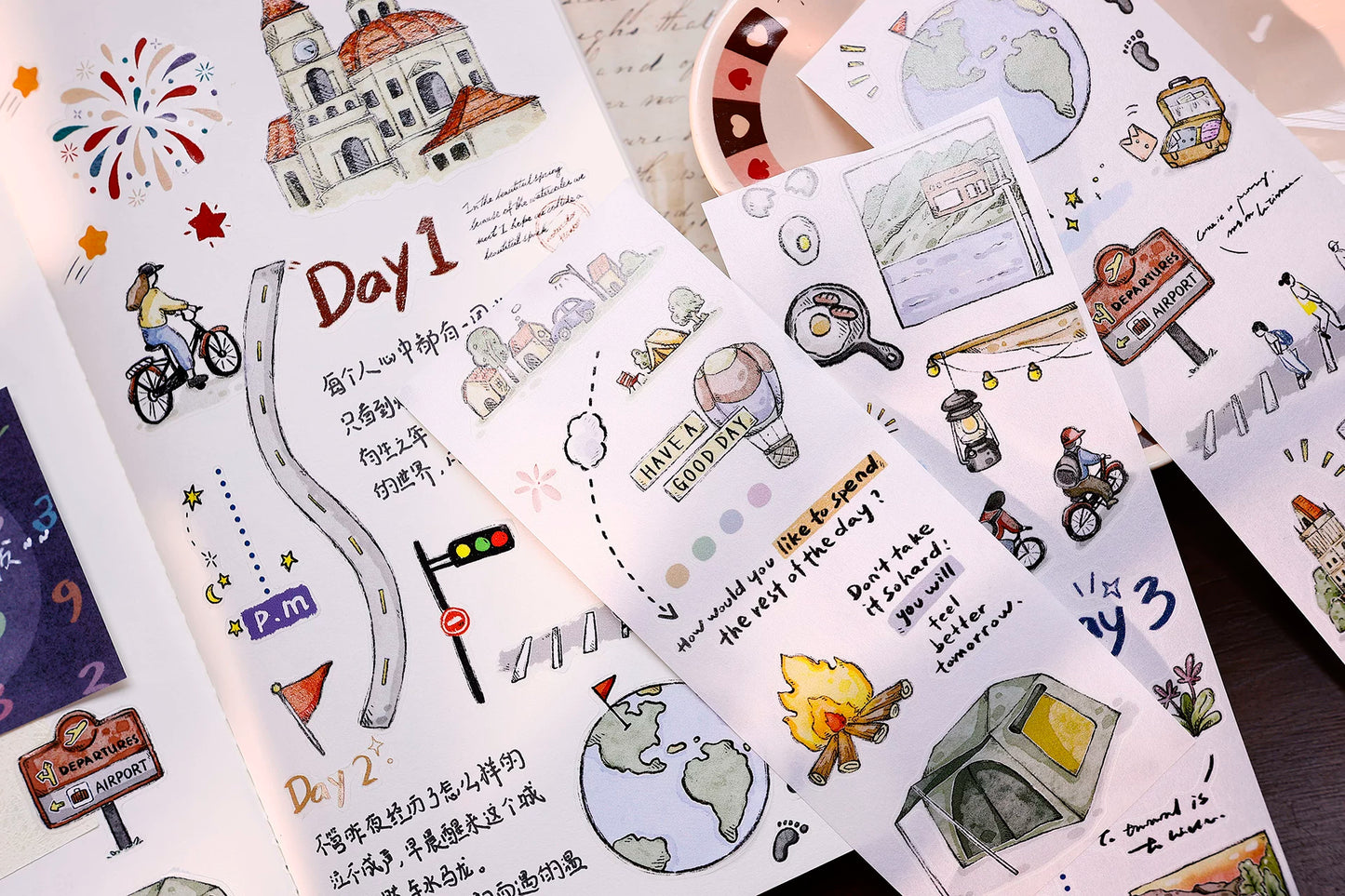 XiaoBaiJia Salt Series【Journey】Pre-cut Orginal Design Travel Scenery Text Washi/Pet Tape Light Retro Stickers