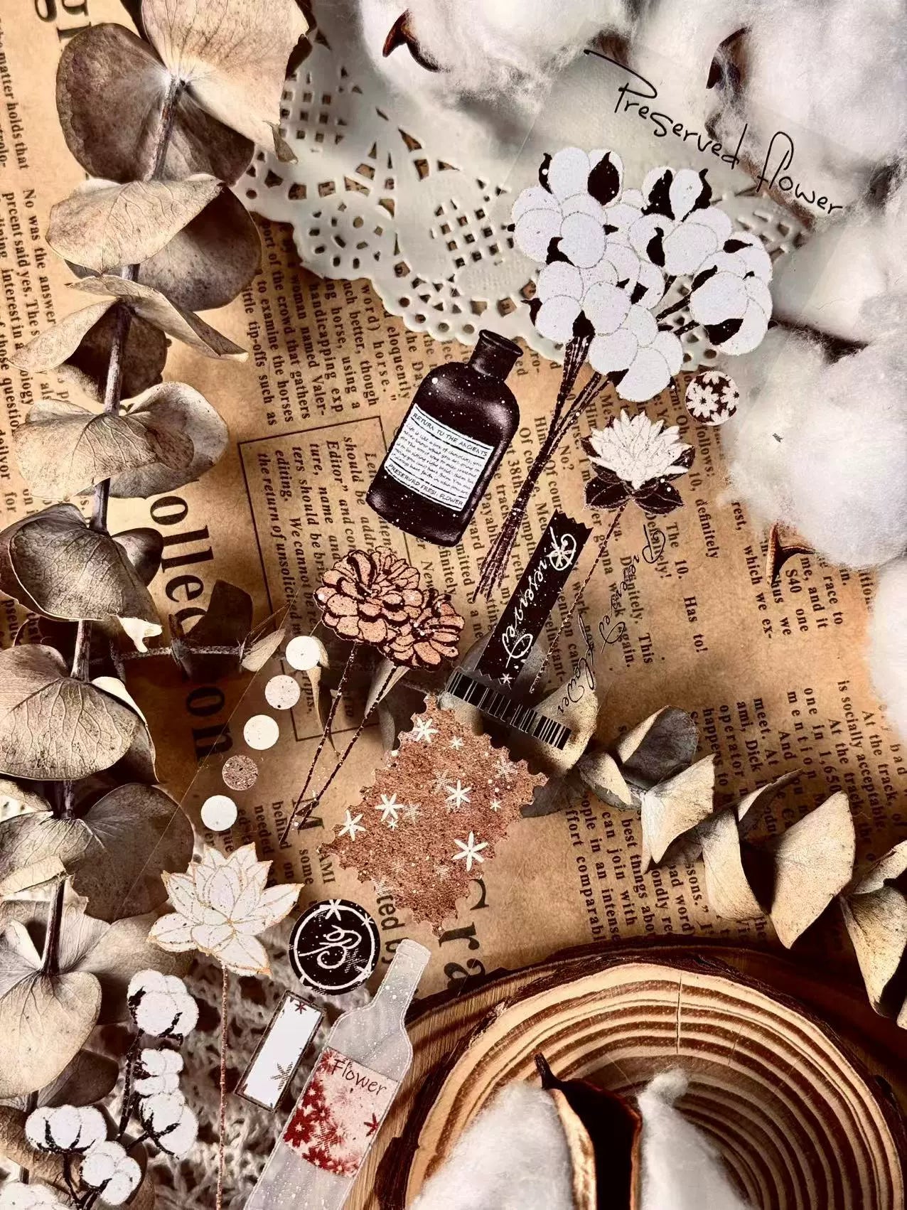 Linlanxi【Hand drawn Flower Collection】 Original New Product Light Retro Bouquet Washi/Pet Tape Long Loop Whole Roll