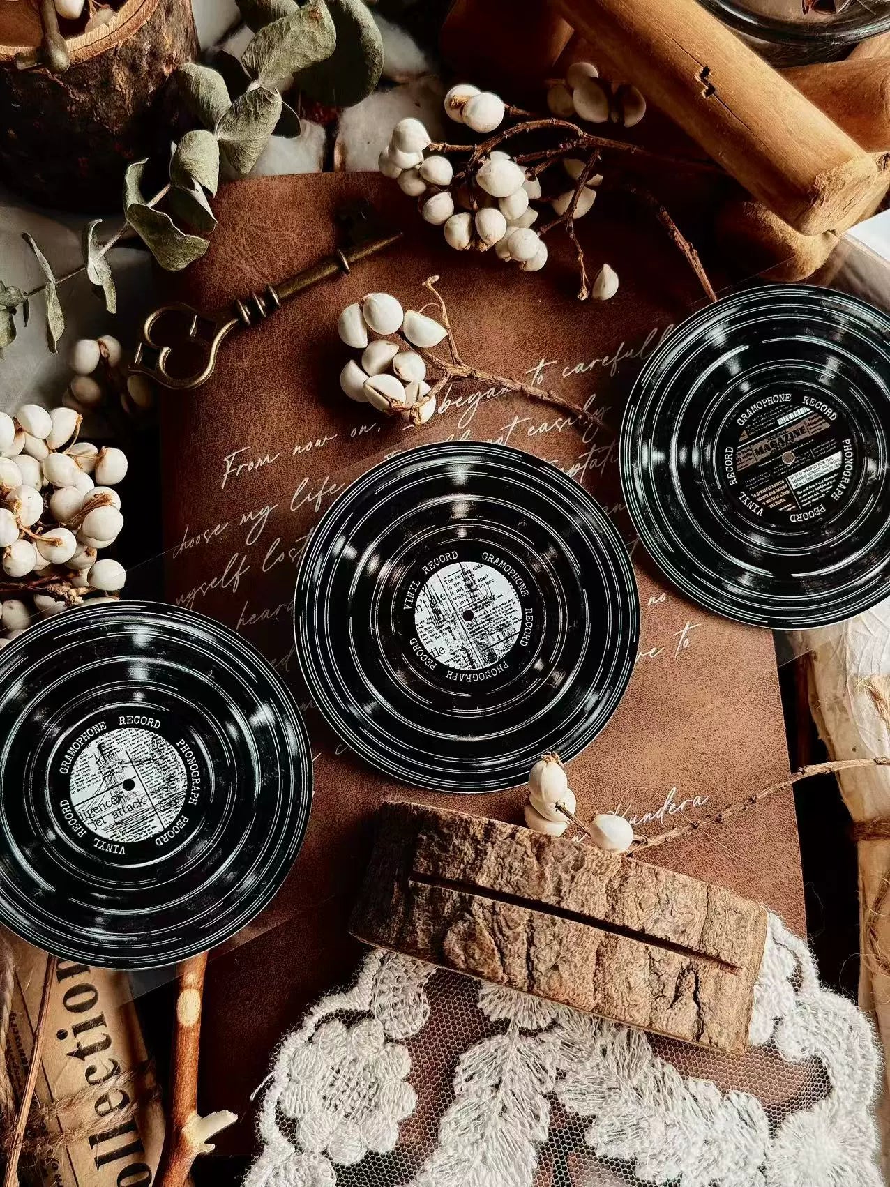 Linlanxi【Record 】 Original Retro Vintage Black Vinyl Record Background Washi/Pet Tape