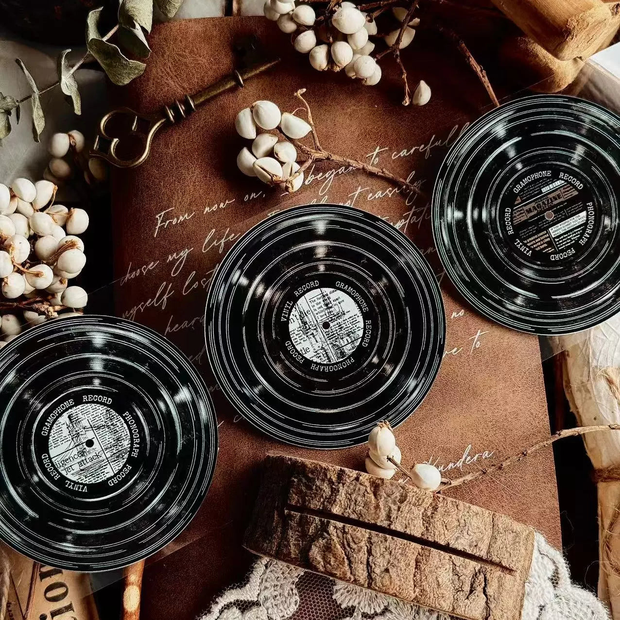 Linlanxi【Record 】 Original Retro Vintage Black Vinyl Record Background Washi/Pet Tape