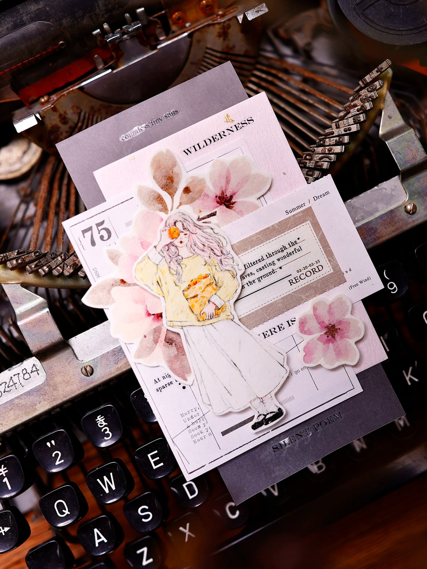 XiaoBaiJia Salt Series【Pink Mist Letter Paper】Pre-cut Orginal Design Washi/Pet Tape Light Retro Stickers