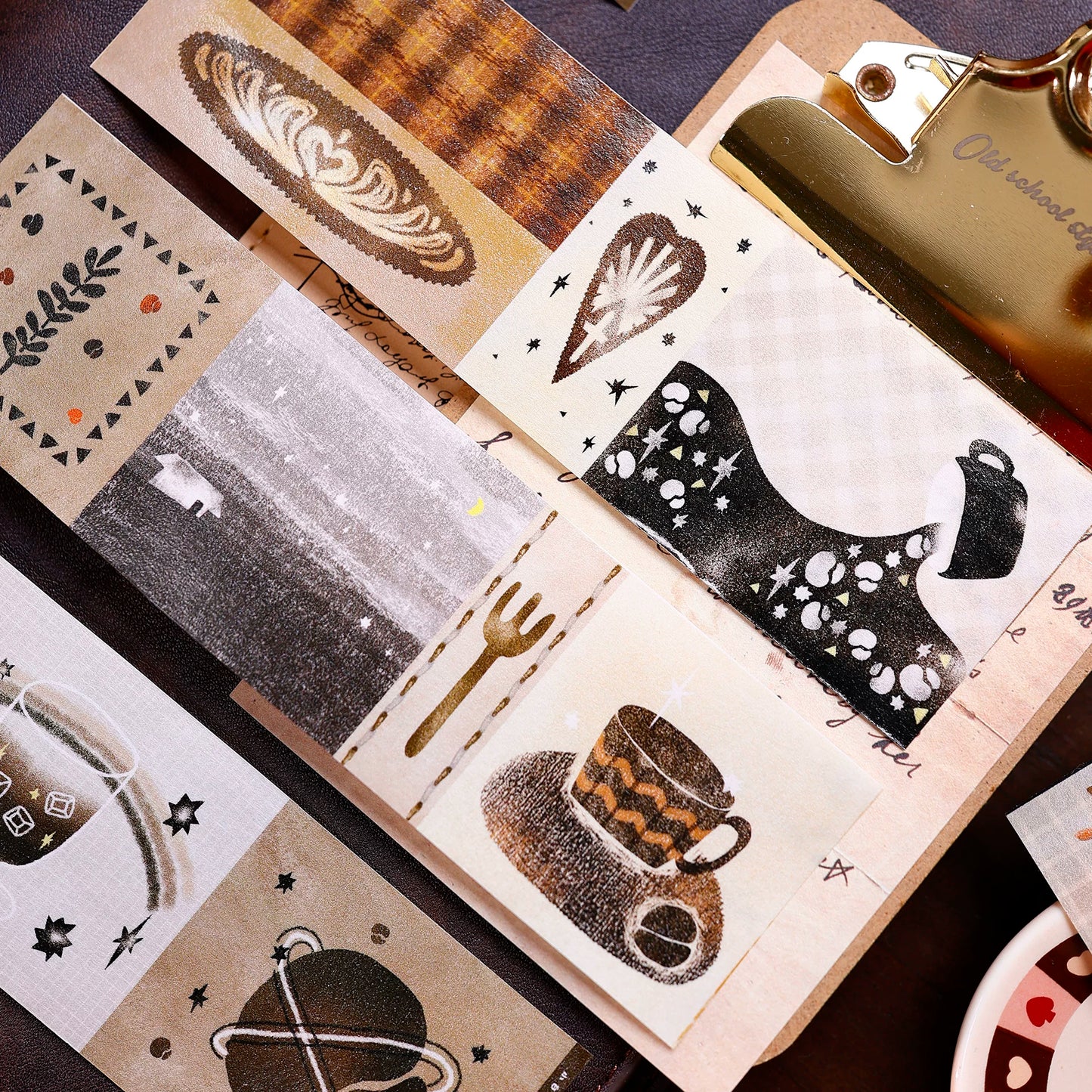 XiaoBaiJia Salt Series【Caffeine-Related Code Words】Pre-cut Orginal Design Vintage Coffee Washi/Pet Tape Light Retro Stickers