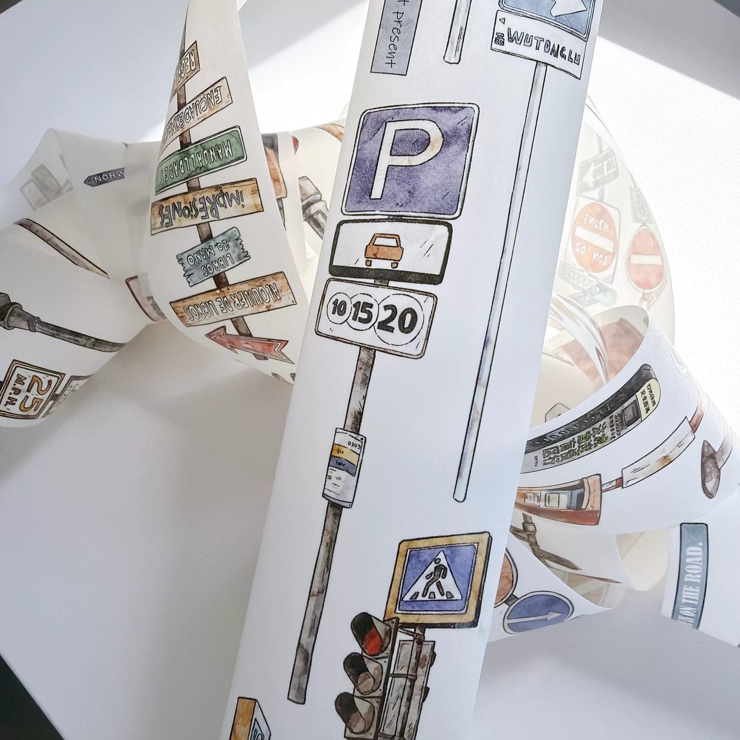 Kaixiaoxun Vol13【Road Sign】 Pre-Cut Long Loop Washi/Matte PET Tape for Scrapbook Supplies,Junk Journal Supplies