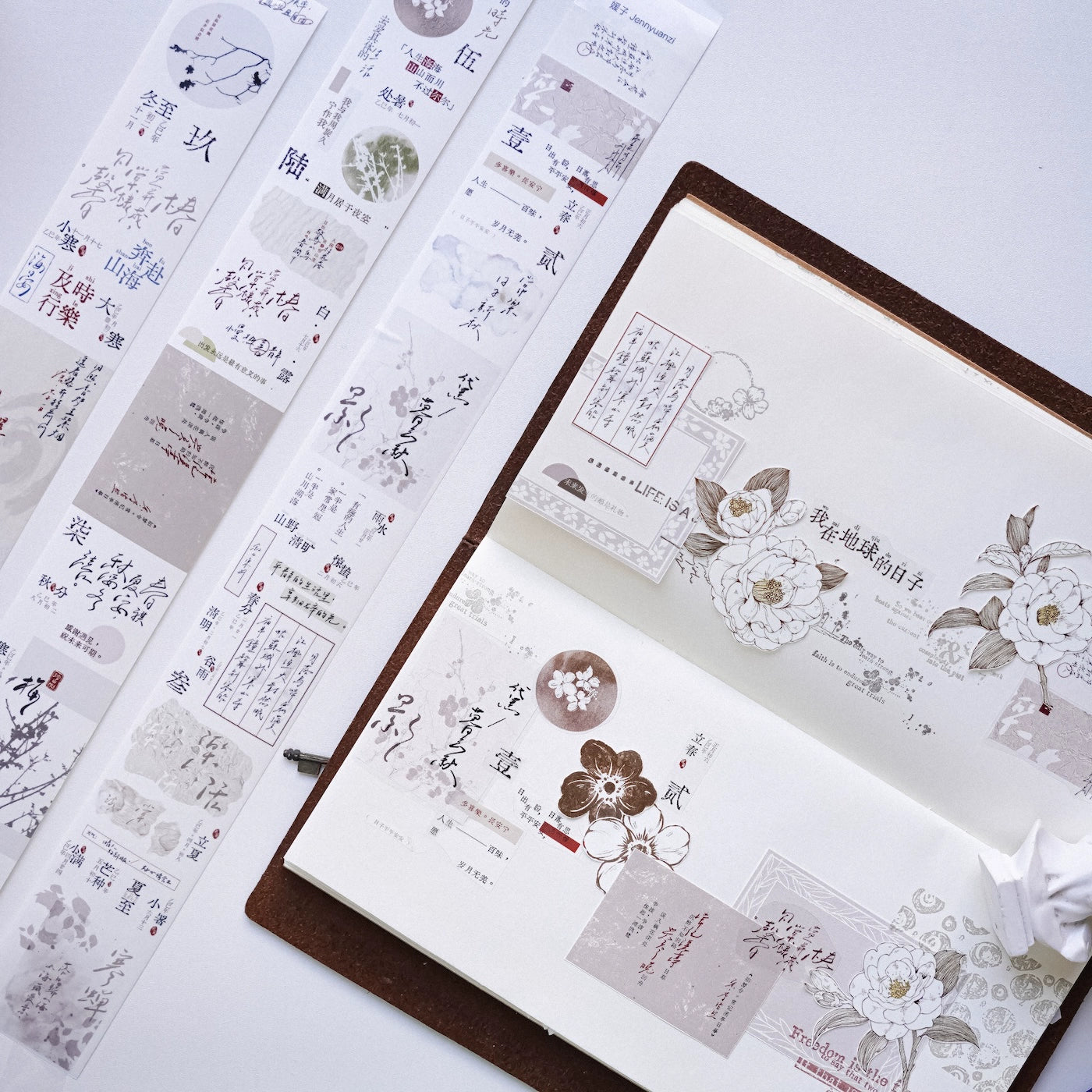 YuanZi Vol7【Murmuring Words】Orginal Design Washi/Pet Text Tape Light Retro Stickers,for Scrapbook Supplies,Scrapbook Tape Stickers,Junk Journal Supplies