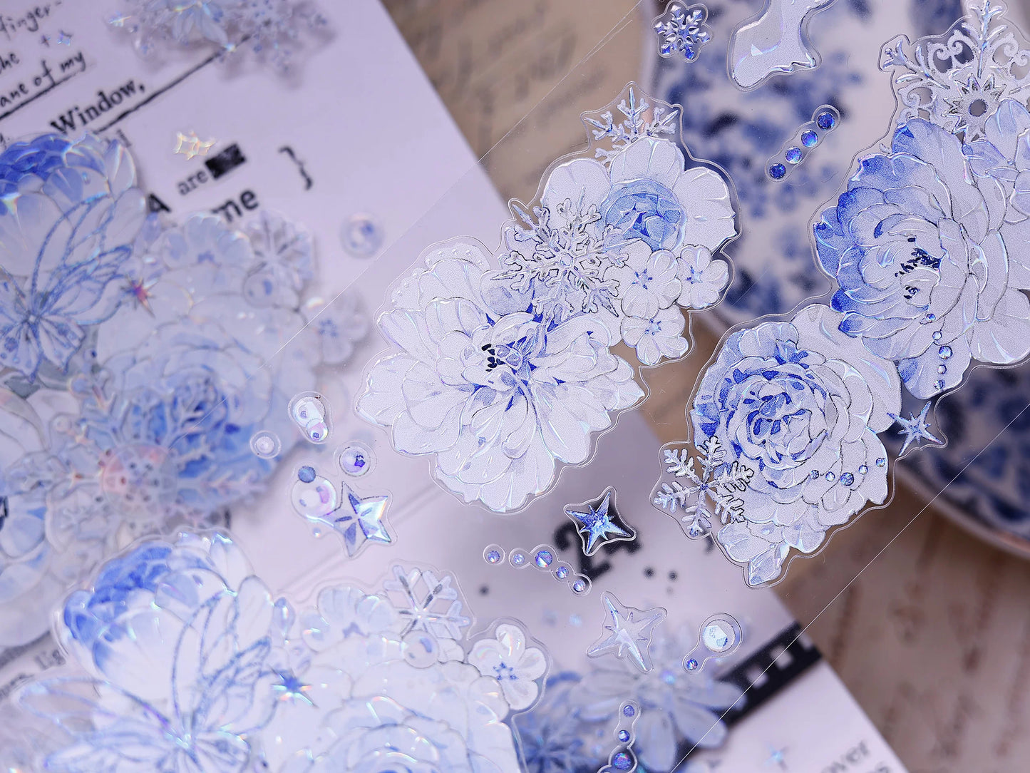 XiaoBaiJia Salt Series【Yingxue Blue】Orginal Design Kiss-cut Washi/Pet Tape Light Retro Fresh Snowflakes Stickers