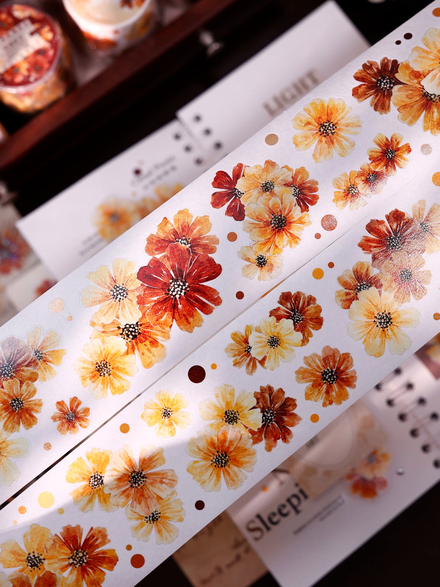 XiaoBaiJia【Autumn Brown Fragrant Flowers】Orginal Design Washi Pet Floral Tape Light Retro Landscaping Stickers