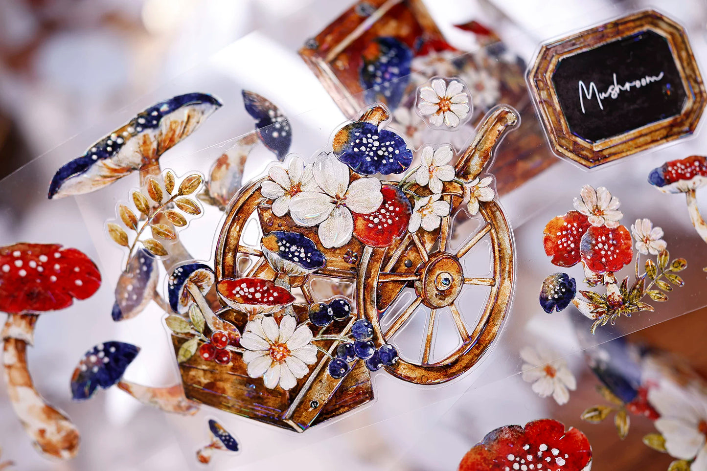 XiaoBaiJia【Mushroom Tales in the Woods】Orginal Design Kiss-cut Washi Pet Floral Tape Light Retro Landscaping Stickers