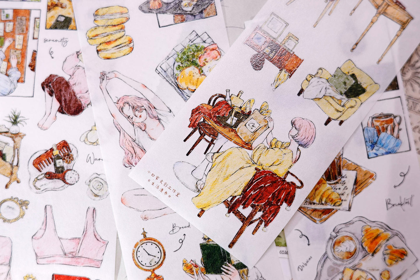 XiaoBaiJia Salt Series【Life Scroll】Pre-cut Orginal Design Washi/Pet Tape Light Retro Stickers