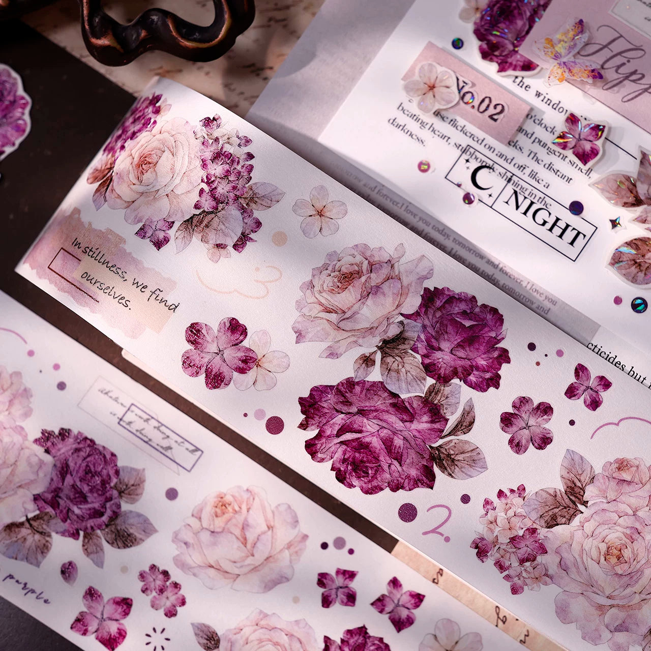 XiaoBaiJia【Zimo Fangxu】Pre-cut Rose Flowers Orginal Design Washi Pet Tape Light Retro Stickers