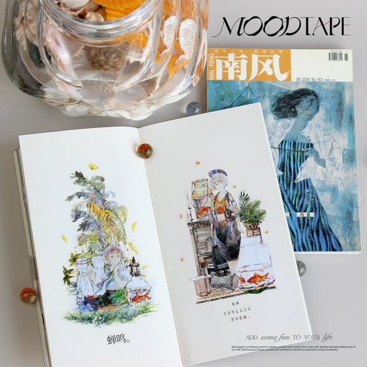 Moodtape【South Wind&Summer Cruising】Original Animal Characters Landscap Original Design Washi/Pet Tape Stickers,for Scrapbook Supplies,Scrapbook Tape Stickers,Junk Journal Supplies