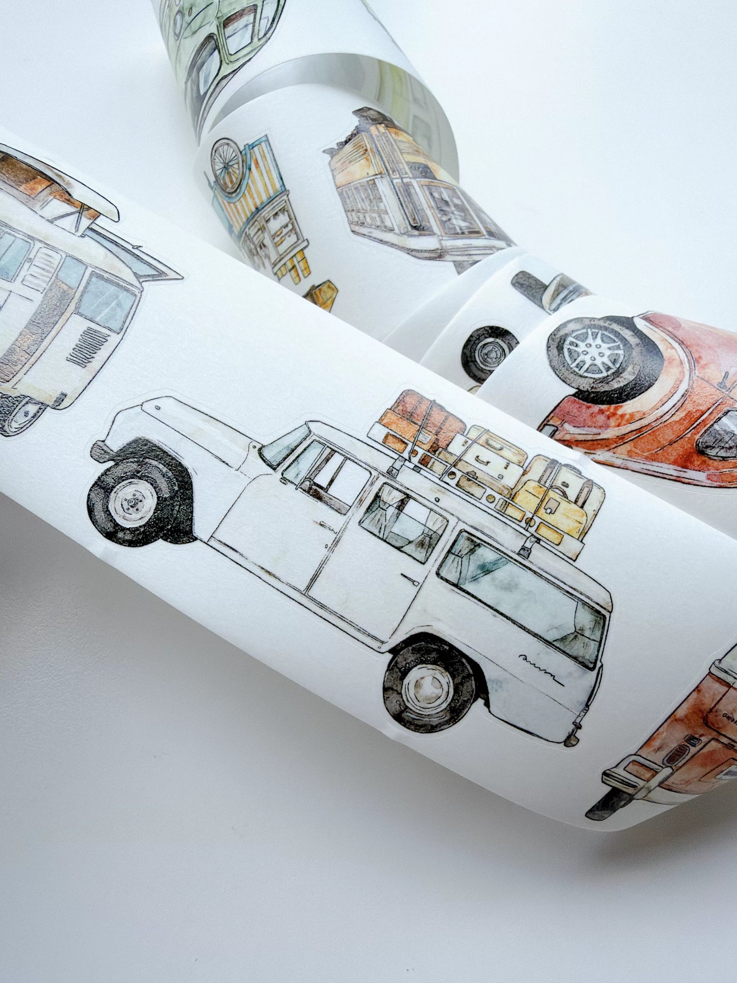 Kaixiaoxun Vol13【Car】 Pre-Cut Long Loop Washi/Matte PET Tape for Scrapbook Supplies,Junk Journal Supplies