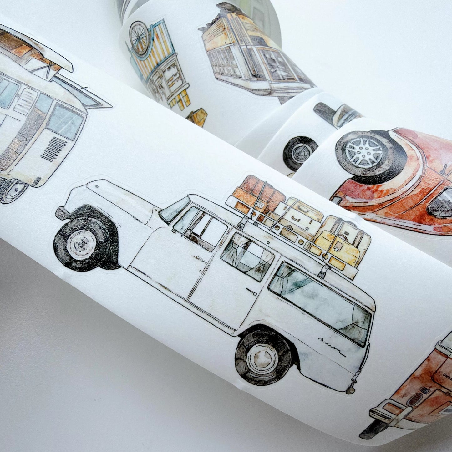 Kaixiaoxun Vol13【Car】 Pre-Cut Long Loop Washi/Matte PET Tape for Scrapbook Supplies,Junk Journal Supplies