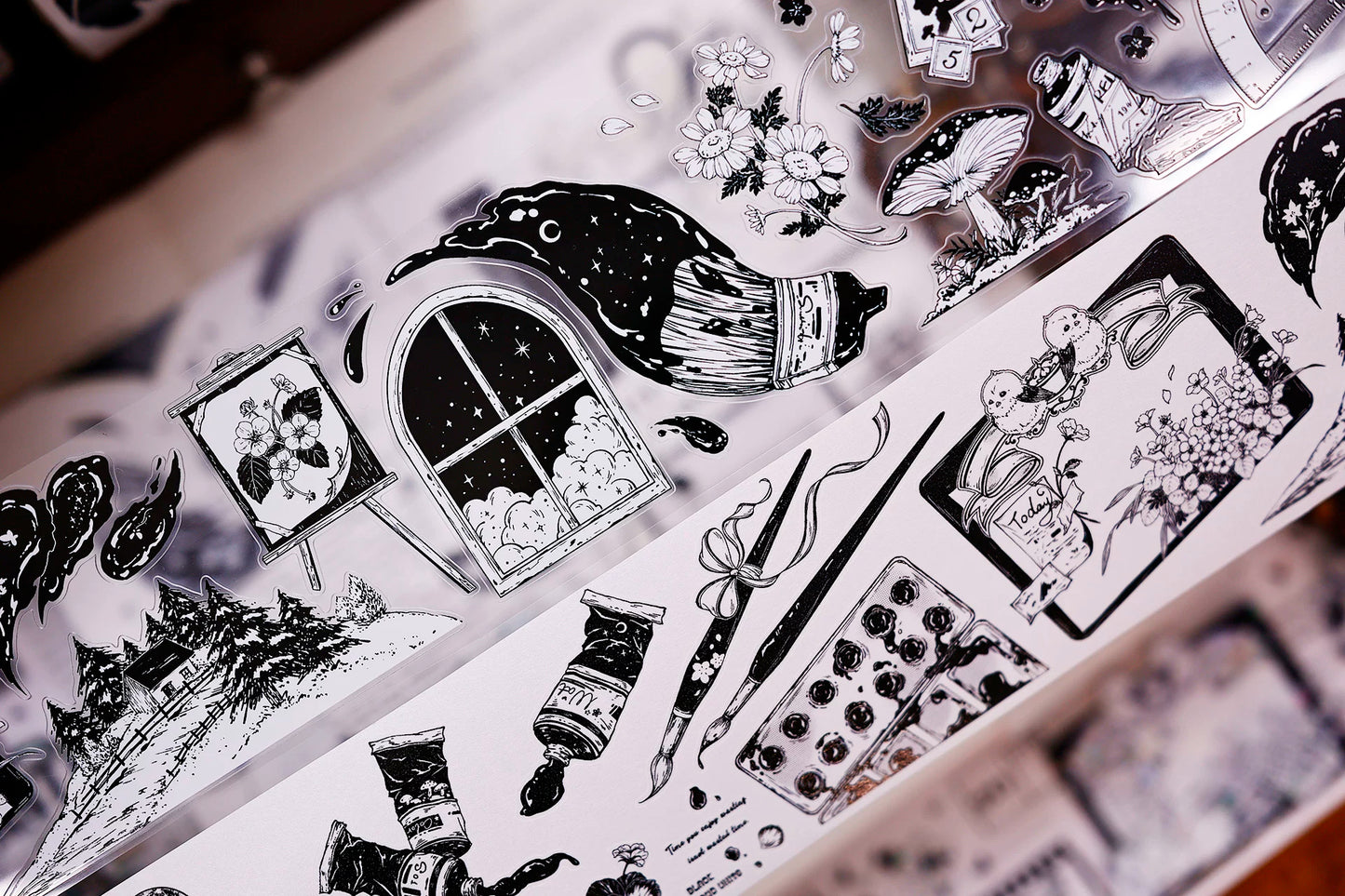 XiaoBaiJia Salt Series【Black and White Art World】Pre-cut Orginal Design Washi/Pet Tape Light Retro Stickers