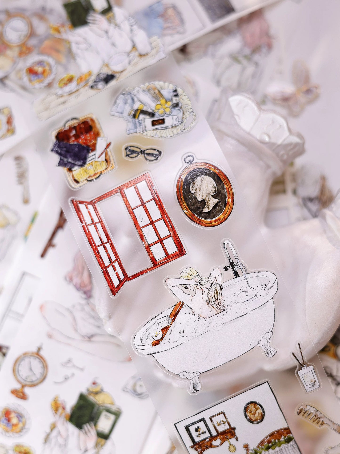 XiaoBaiJia Salt Series【Life Scroll】Pre-cut Orginal Design Washi/Pet Tape Light Retro Stickers
