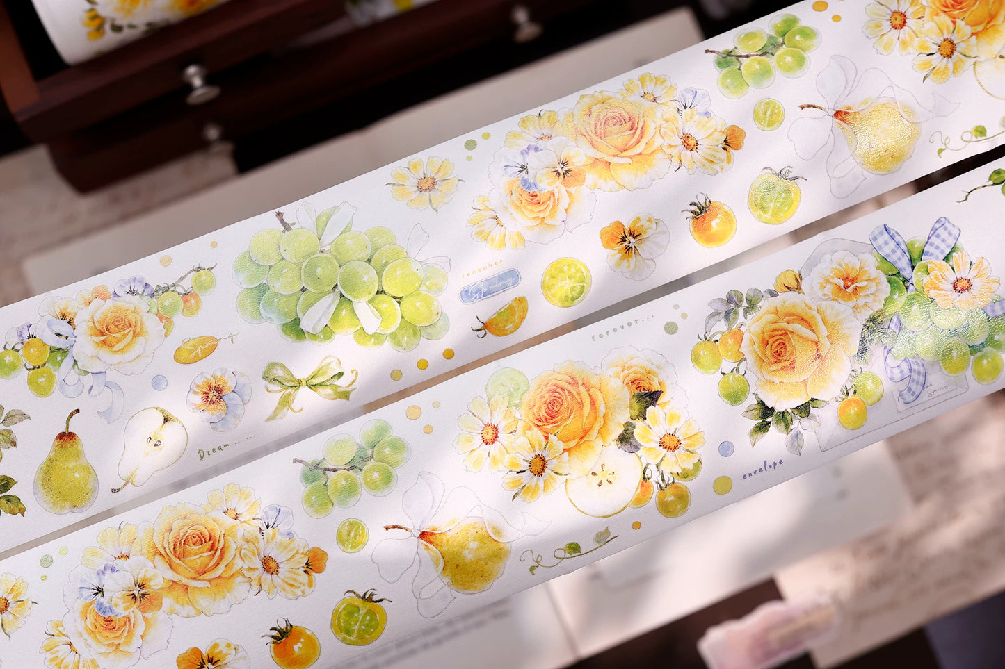 XiaoBaiJia【Green Grape Vine】Pre-cut Floral Orginal Design Washi Pet Tape Light Retro Stickers