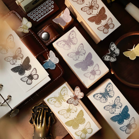 YiEr Vol15【Ink Colored Butterfly】Imported Maple Red Rubber and Maple Wood Stamp