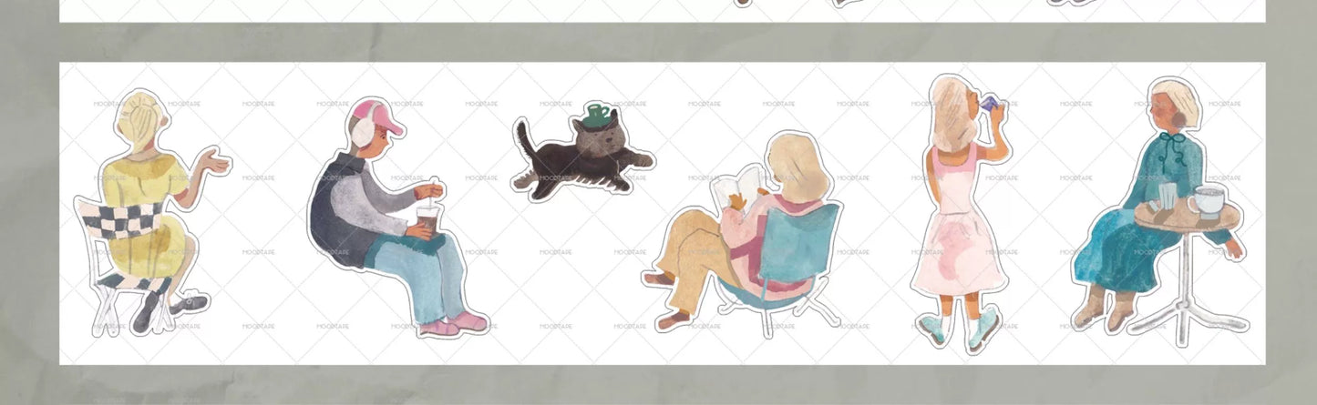 Moodtape【Walking and Drinking Coffee】Original Cute Character Washi Tape Street View Coffee Stickers