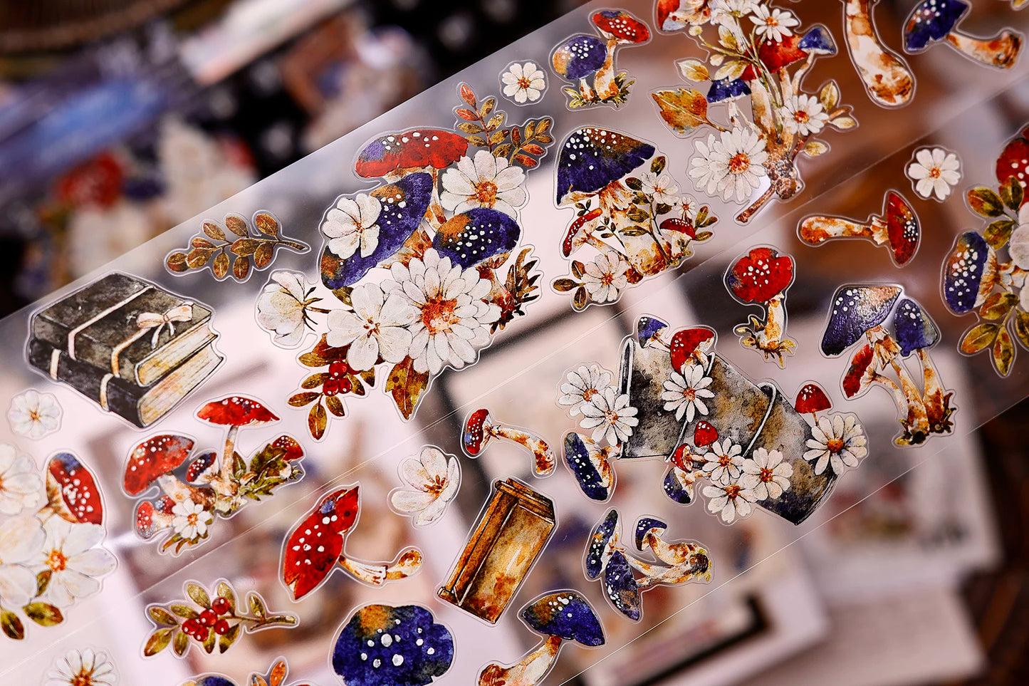 XiaoBaiJia【Mushroom Tales in the Woods】Orginal Design Kiss-cut Washi Pet Floral Tape Light Retro Landscaping Stickers