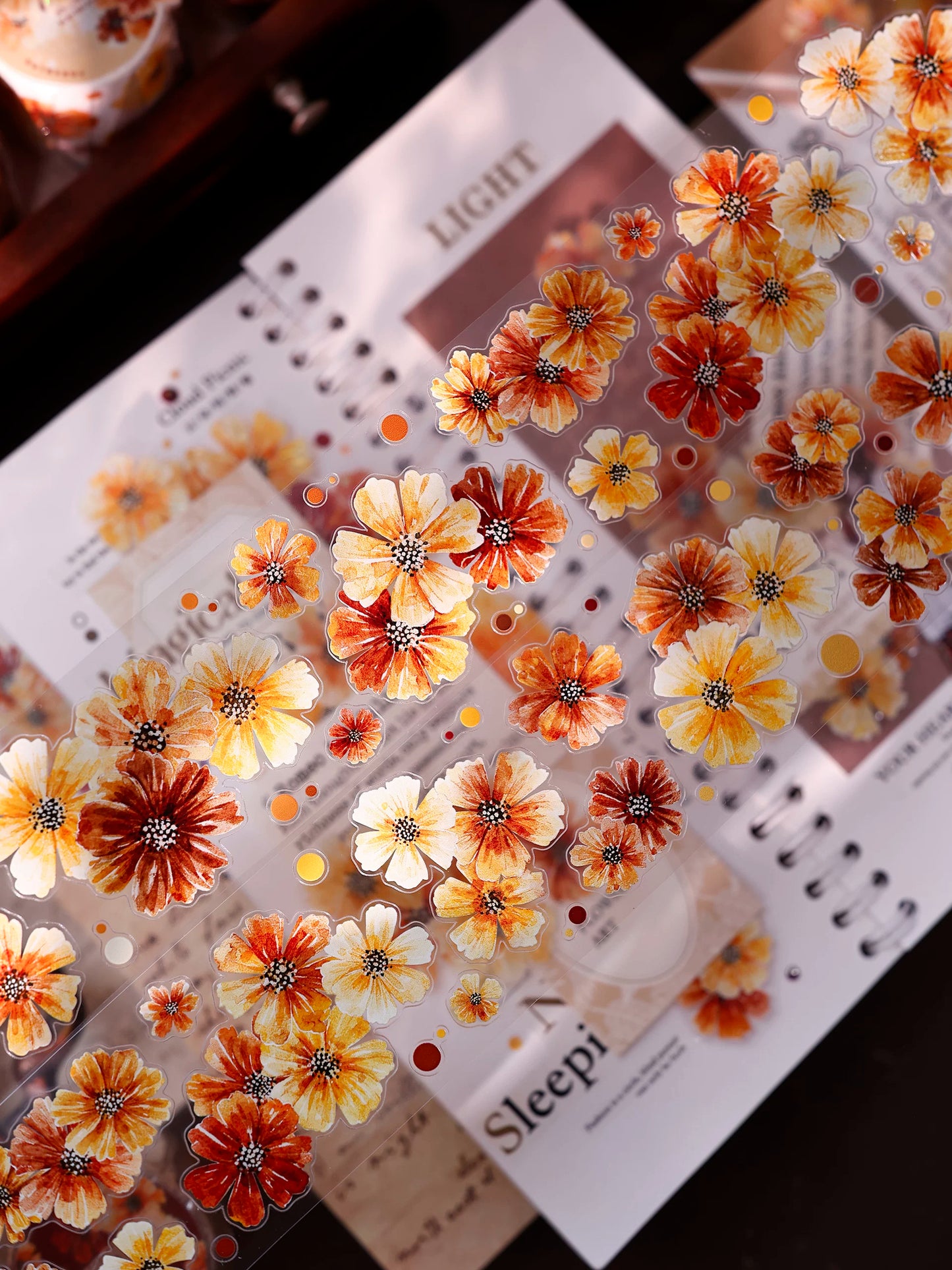 XiaoBaiJia【Autumn Brown Fragrant Flowers】Orginal Design Washi Pet Floral Tape Light Retro Landscaping Stickers