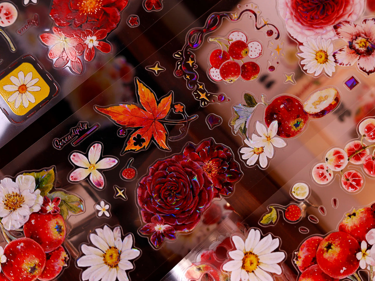 XiaoBaiJia Salt Series【Red Fruit Fragrance】Orginal Design Kiss-cut Washi/Pet Floral Tape Light Retro Landscaping Stickers