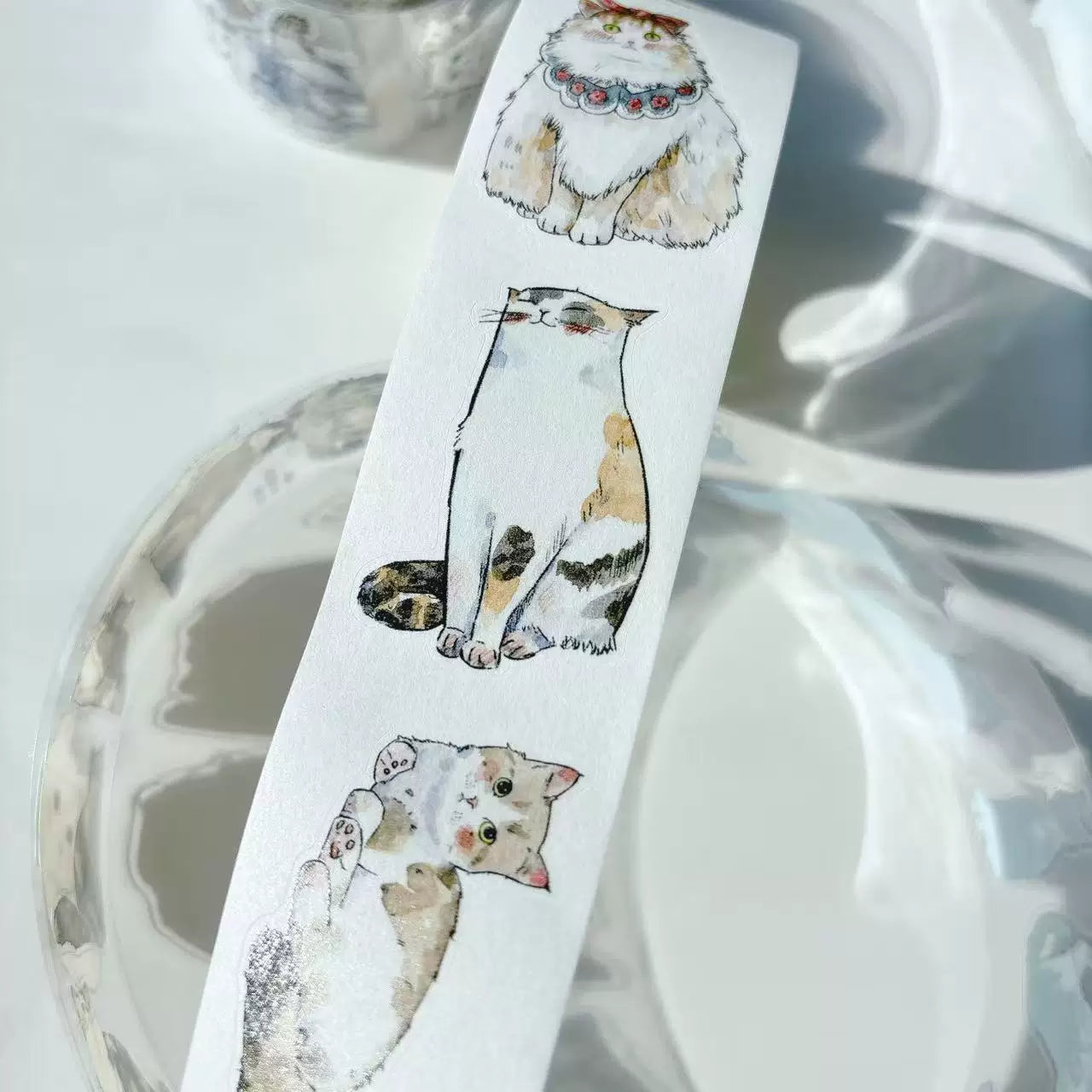 Kaixiaoxun Vol11【Cat】 Pre-Cut Long Loop Washi/Matte PET Tape for Scrapbook Supplies,Junk Journal Supplies
