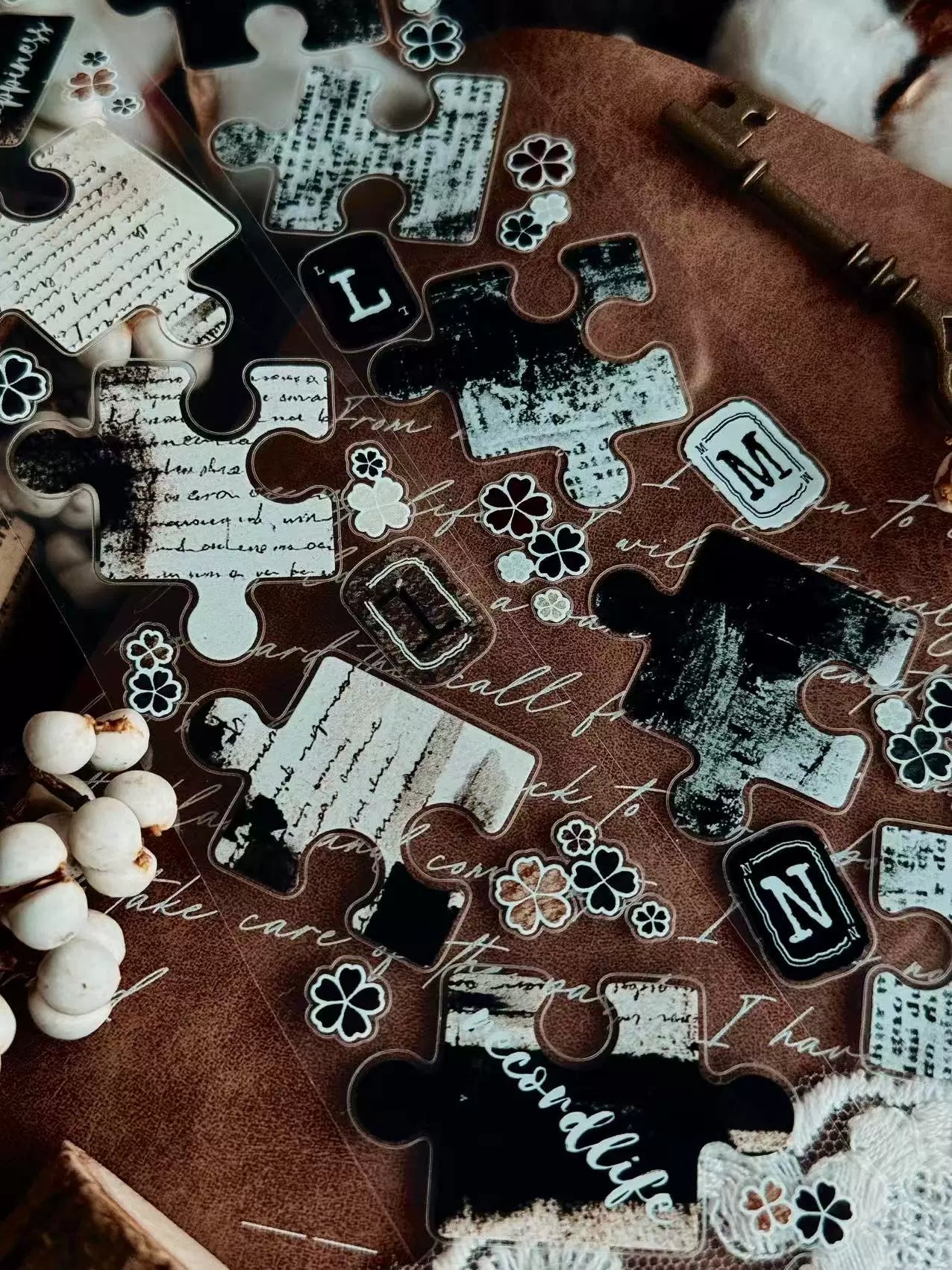 Linlanxi 【Puzzle Painting】Original  Pre-cut Washi/Pet Tape,New Fashion Retro Wider English Counted Tape