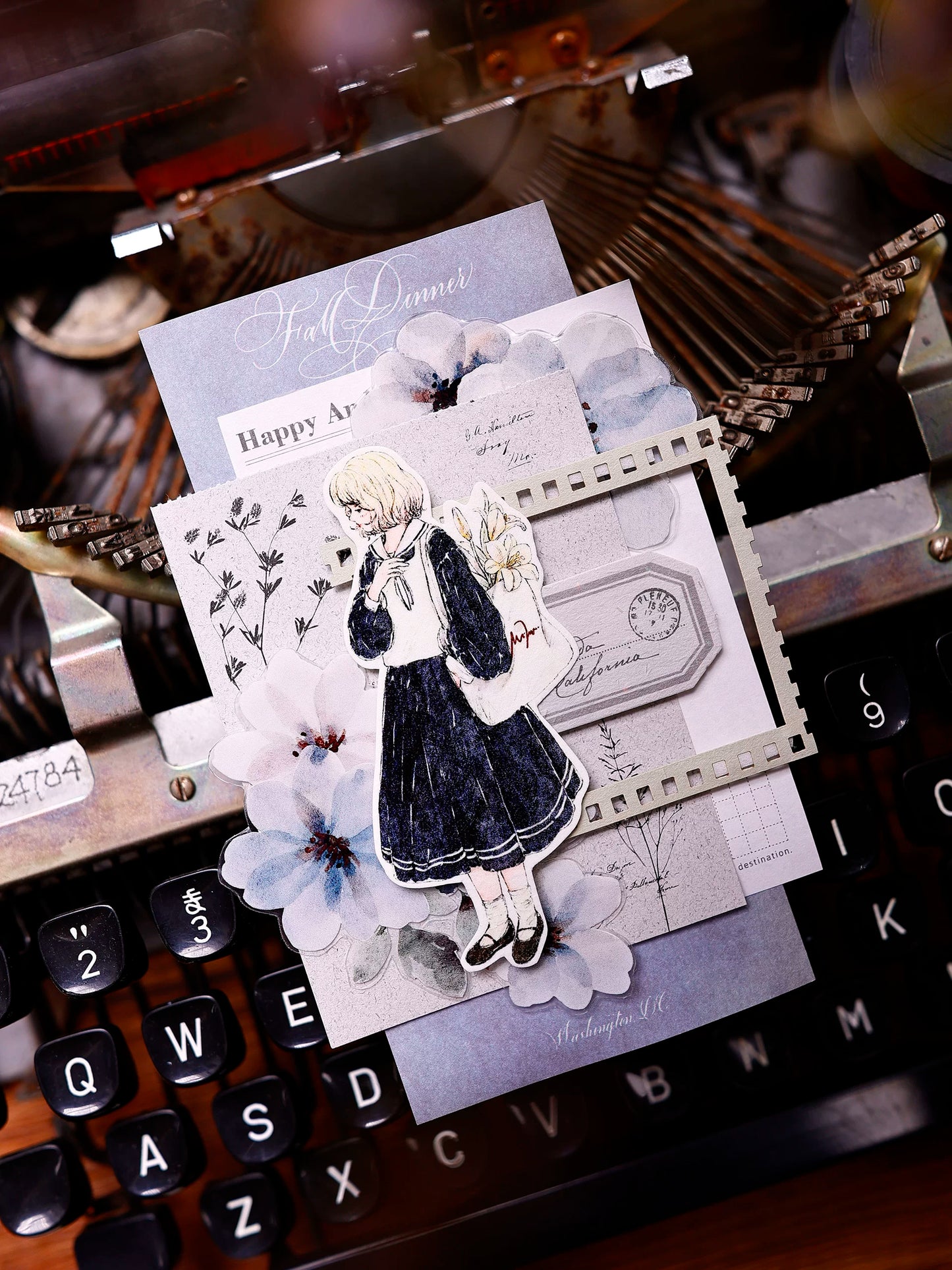 XiaoBaiJia Salt Series【Fog Blue Dense Branches】Pre-cut Orginal Design Washi/Pet Tape Light Retro Stickers