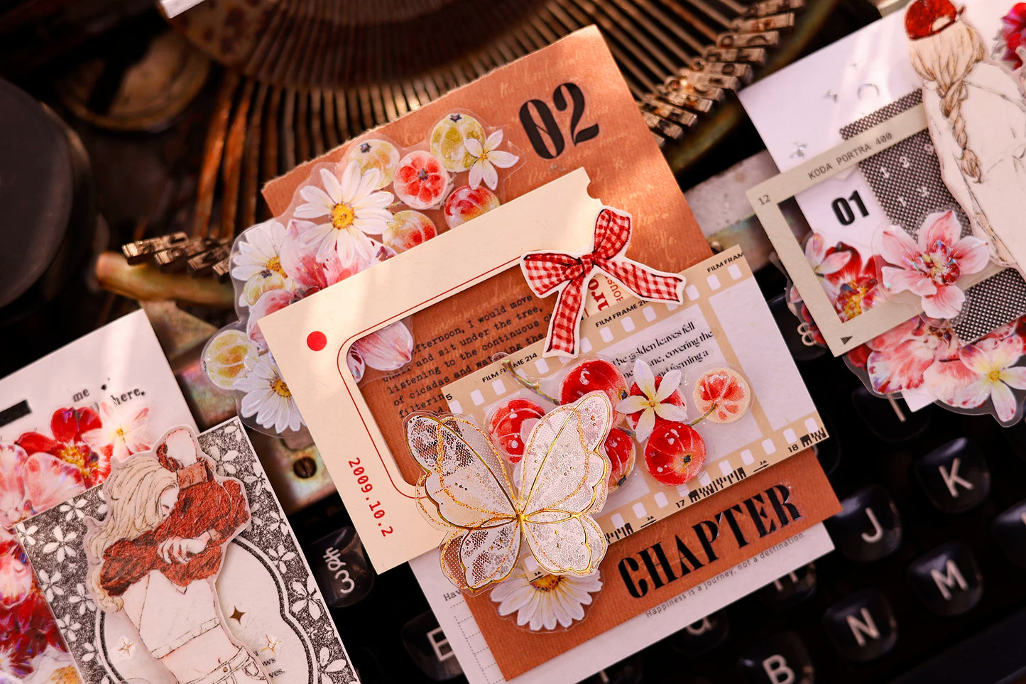 XiaoBaiJia Salt Series【Red Fruit Fragrance】Orginal Design Kiss-cut Washi/Pet Floral Tape Light Retro Landscaping Stickers