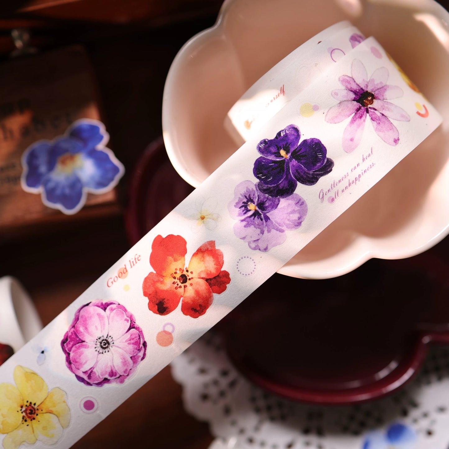 YiEr Vol17【Colorful Strips】Kiss-cut Floral Washi Tape and PET Stickers